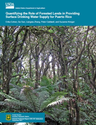 Cover of report called "Quantifying the role of forested lands in providing surface drinking water supply for Puerto Rico"