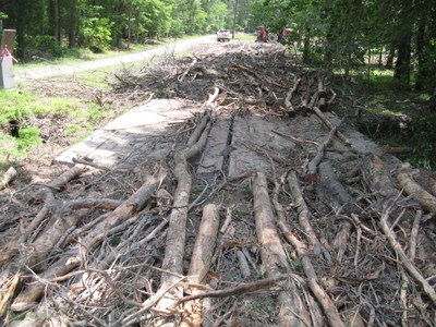 Wood bridgemat at a stream crossing