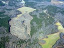 An aerial view shows an experimental watershed study 