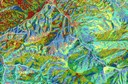 A map shows different forest structural groups in different colors, draped over a hillshaded elevation model