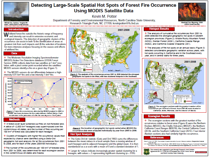 detecting large-scale spatial hot spots of forest fire occurrence using modis satellite data